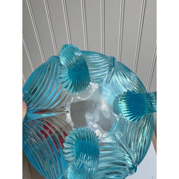 Fenton Blue Opalescent Glass Three Footed Rose Bowl Vase Drape Design - Picture 7 of 12